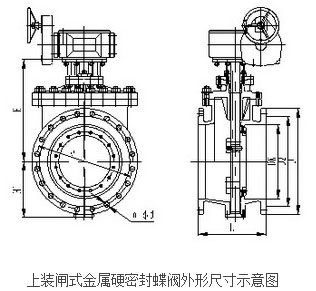 上装闸式金属硬密封蝶阀结构示意图