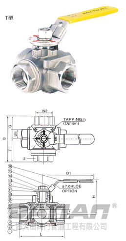 三通不锈钢球阀 T型